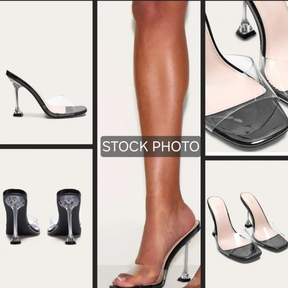 prettylittlething Black PU Clear Heeled Mules - Picture 2 of 10